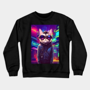 Techno Cat In Japan Neon City Crewneck Sweatshirt